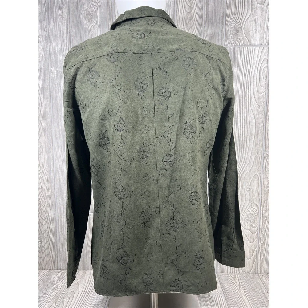 Vintage Sag Harbor Embroidered Green Floral Button‎ Up Shirt Womens SZ M